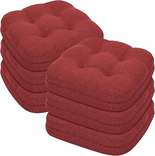 Miniatura 8 de baibu Juego de 4 almohadillas para sillas de comedor, cojines de asiento de espuma viscoelástica, cojines antideslizantes para sillas de comedor con