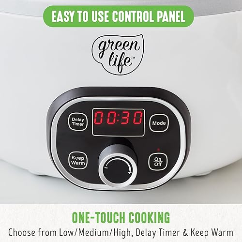 Miniatura 6 de GreenLife Cook Duo - Olla de cocción lenta antiadherente de cerámica saludable de 6 cuartos de galón, sin PFAS, temporizador digital, piezas aptas