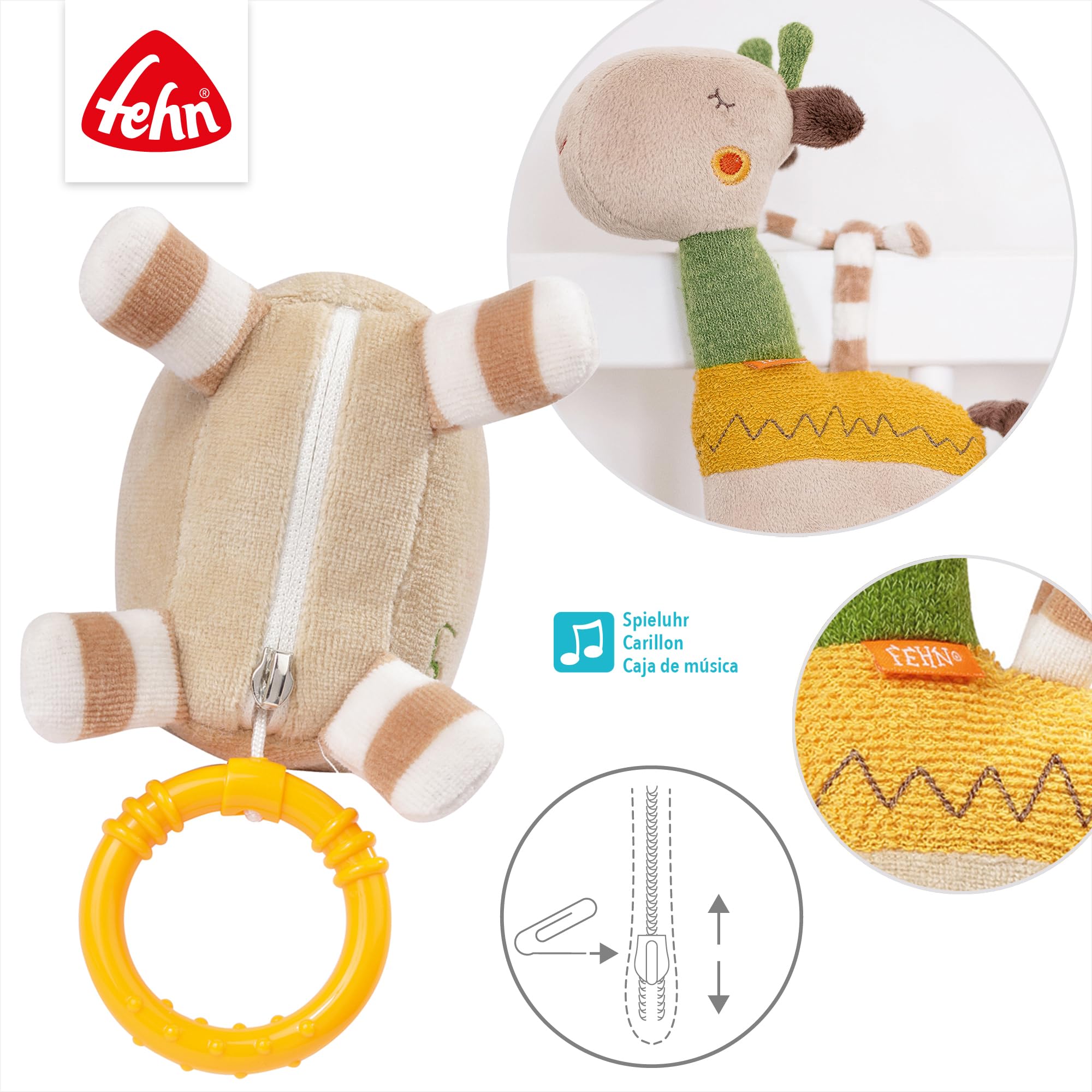 Fehn carillon giraffa - peluche e aiuto per addormentarsi: Carillon a carica con dolce melodia Dormi, bambino, dormi calma in ogni situazione -per neonati e bambini da 0 mesi
