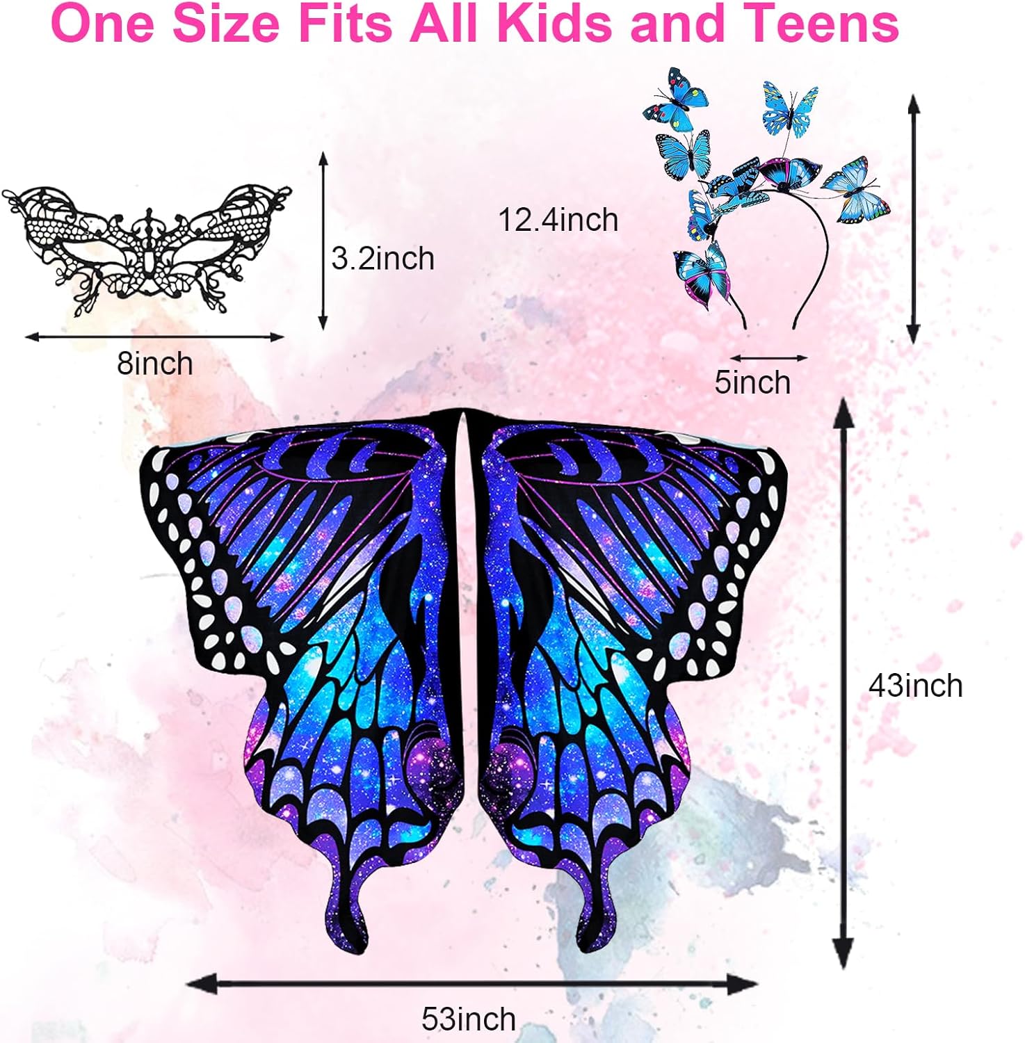 RekTak Butterfly Wings for Girls, Butterfly Costume for Halloween Party Kids Fairy Wing with Mask and Butterfly Headband : Toys & Games