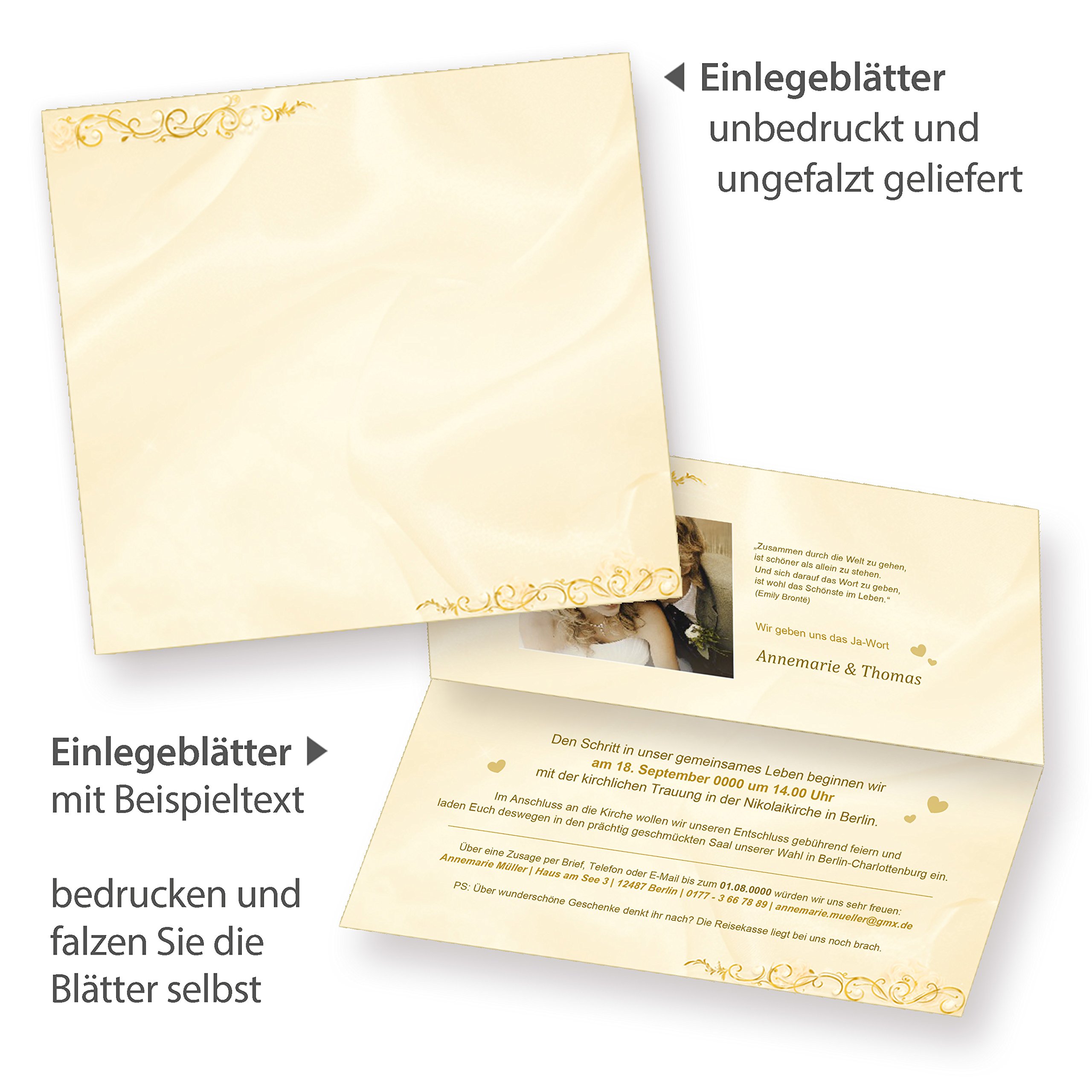 tatmotive Einladungskarten Hochzeit PERLMUTT (40 Sets) 40 Einladungen mit Einlegeblätter zum selbst bedrucken und inkl. Umschläge