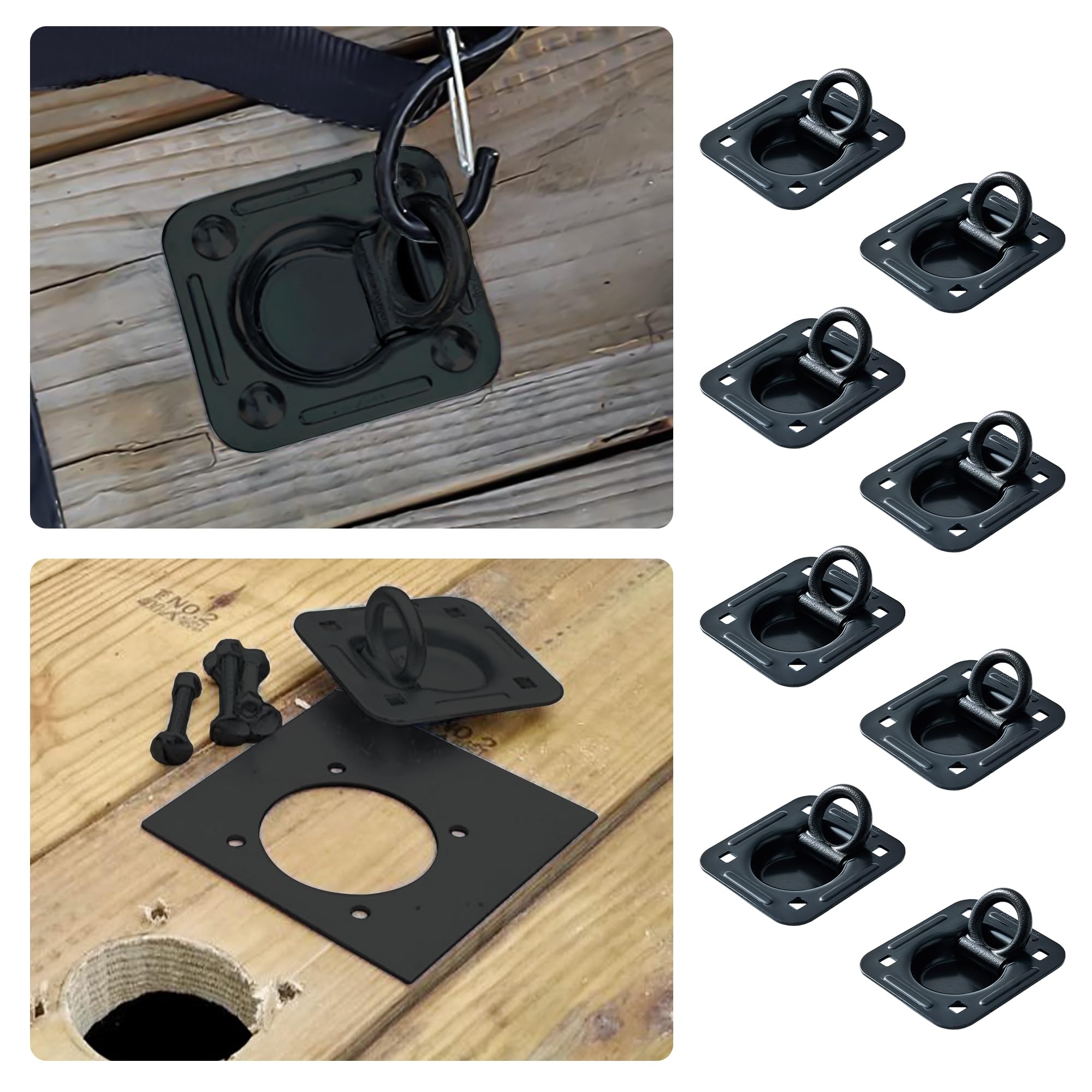 Lonffery 8 Stück D-Ring-Spannanker (2,7 kg Kapazität), robustes Set für Anhänger oder Lieferungen, Schwarz