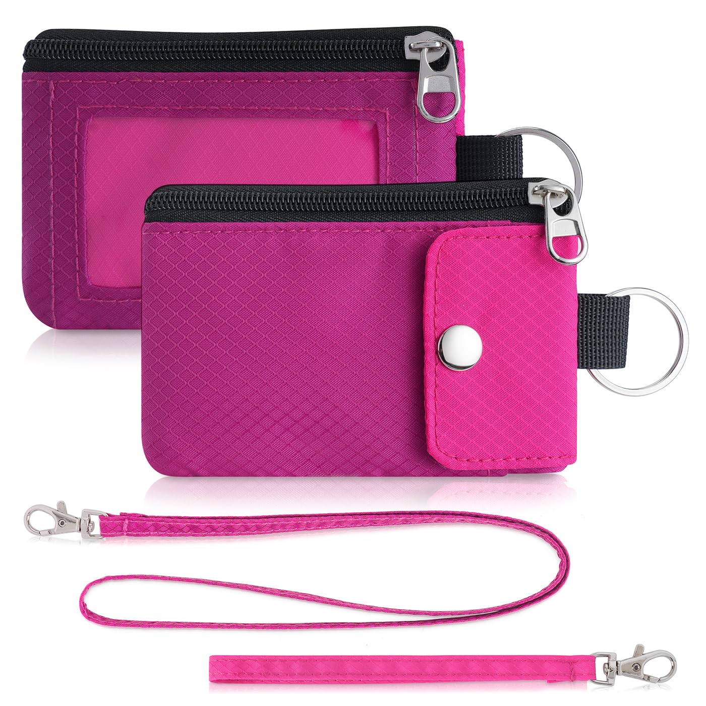 Artpaxy Minimalist Wallet For Mens Womens, Keychain RFID Blocking Zipper Small Wallet with ID Window 2 Lanyards,Water Resistant Travel Cash Card Coin