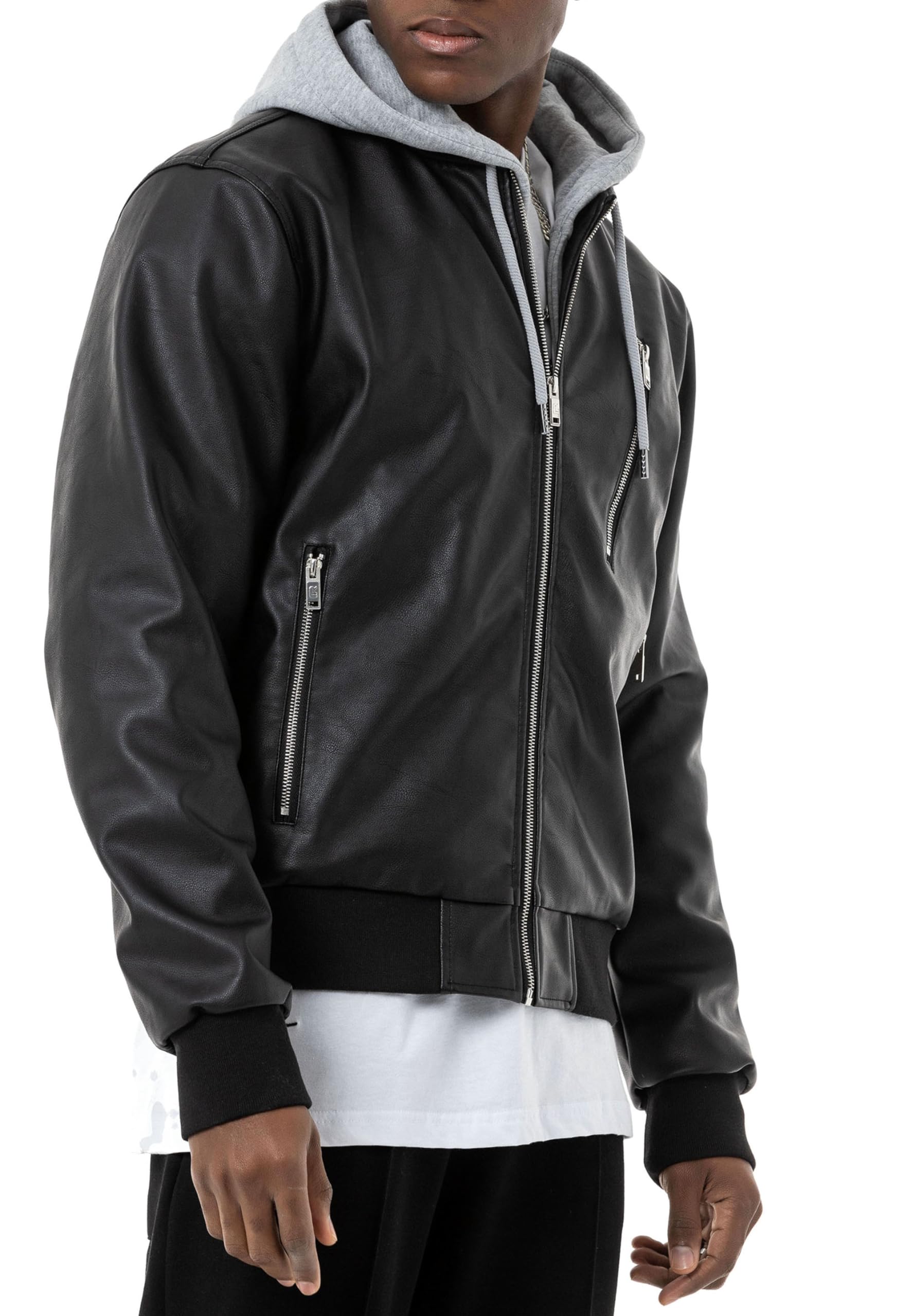 Red Bridge - Chaqueta bomber de piel sintética para hombre con capucha desmontable
