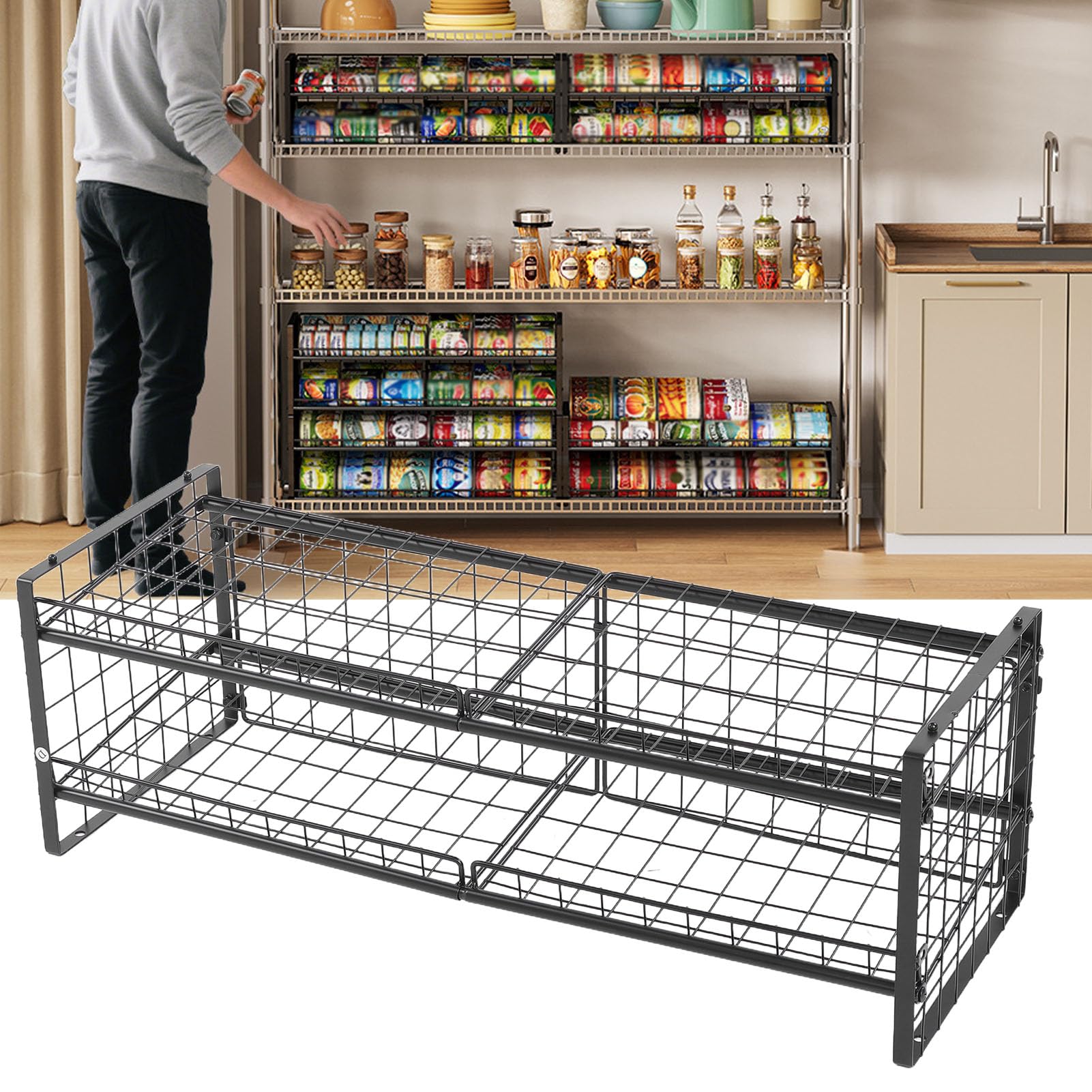 Cocoarm Organizador de Latas Apilable con Marco de Acero Al Carbono, Estante de Almacenamiento de Latas de 2 Niveles con Capacidad para 64, Ideal para Cocina y Despensa
