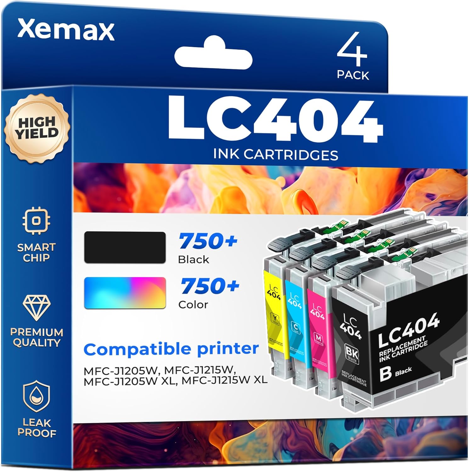 LC404 Ink Cartridges 4 Pack (3000 Pages) Compatible with MFC-J1205W for Brother LC404 LC404XL Ink Work with MFC-J1205W MFC-J1215W MFC-J1205W XL MFC-J1215W XL Printer (Black Cyan Magenta Yellow)
