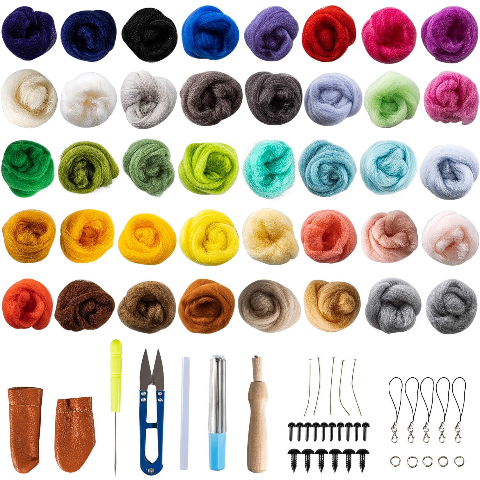 Sukh Needle Felting Kit for Beginners Adult - 40pcs Felting Wool Roving Supplies Set Needle Felting Starter Core Wool Roving Bulk Felt Kits Felting Tools Spinning DIY Craft Halloween Christmas Easter