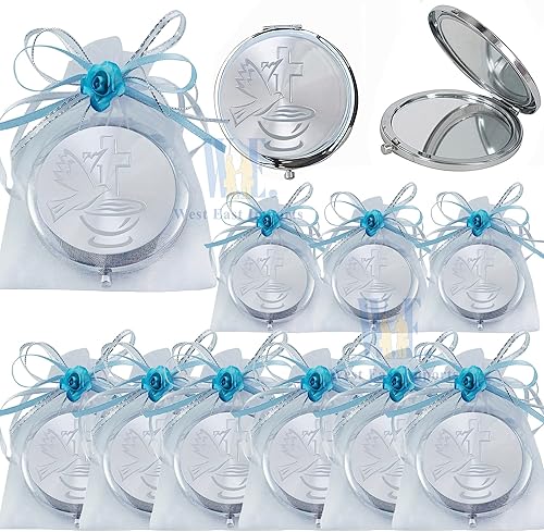 WE 12 piezas de bautismo compacto espejo favor -Bautizo Recuerdos/maquillaje de espíritu santo compacto con bolsa decorada