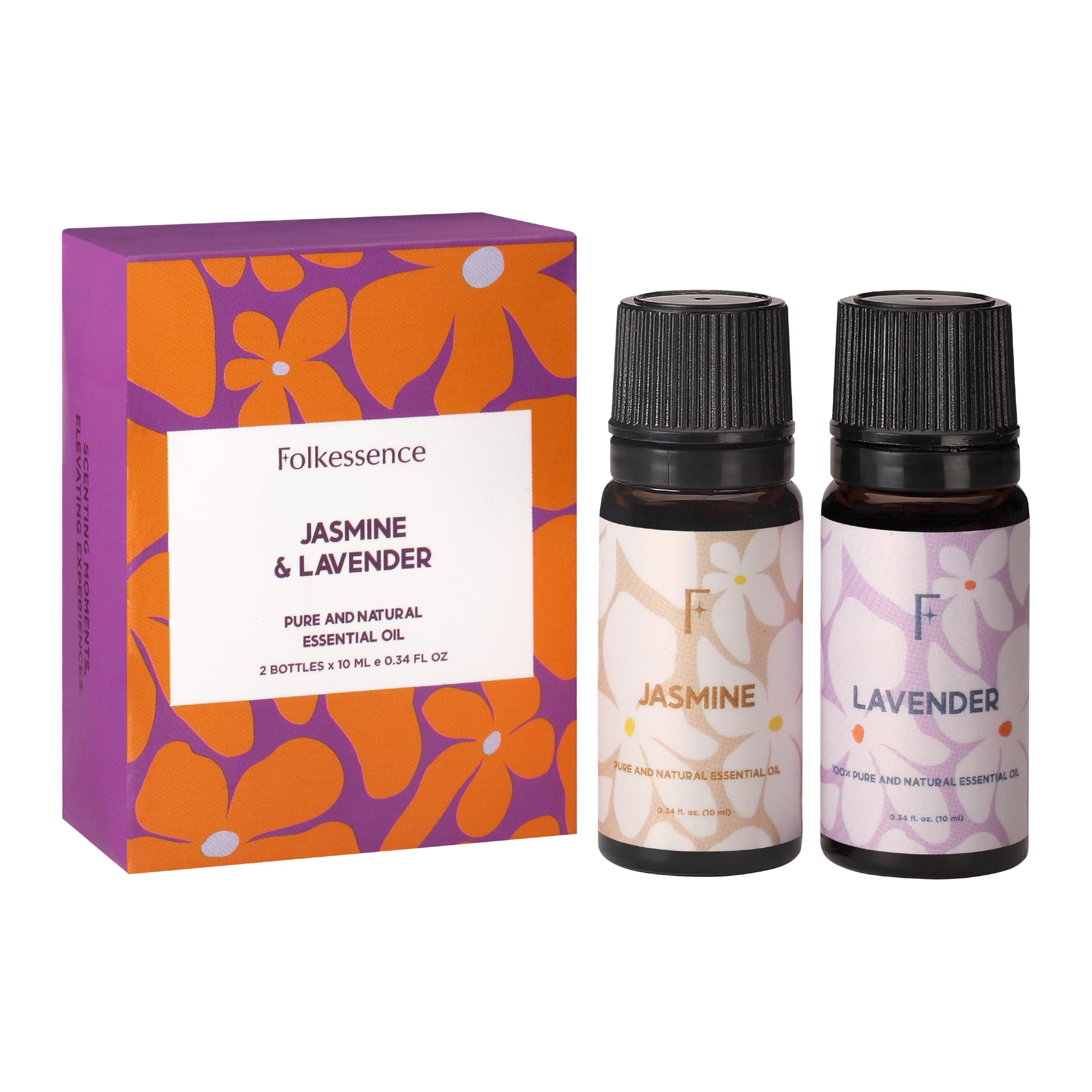 FolkulturePure Essential Oils for Diffuser Oil | Jasmine & Lavender Essential Oils Set of 2 Fragrance Oil, Diffuser Oils Scents for Home, Oil Diffuser Essential Oils, Fragrance Oil for Diffuser
