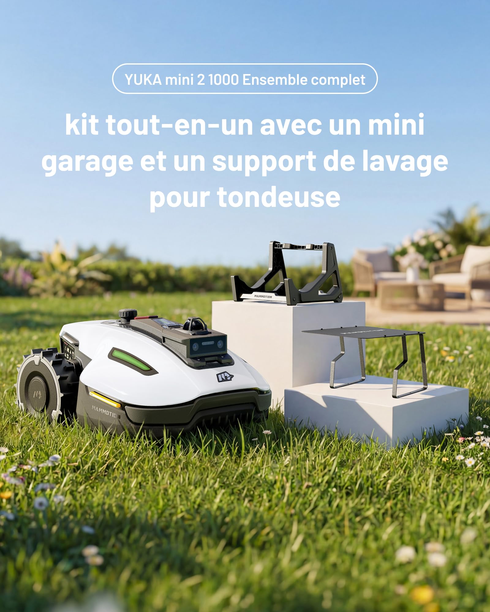 MAMMOTION YUKA Mini 2 1000 Robot Tondeuse avec Support de Lavage et Garage Mini — vue 2