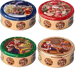 Latas Jacobsens Vintage Christmas com biscoitos originais dinamarqueses amanteigados e com chocolate - 4 unidades com 150g cada - Desenhos sortidos - Total 600g