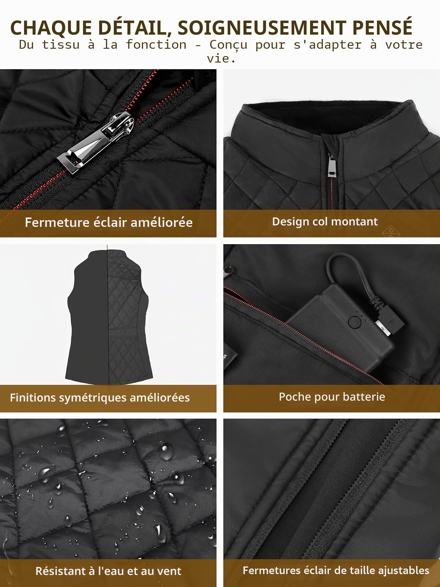 Gilet Chauffant Femme, Veste Chauffante avec Batterie, Électrique Gilet Chauffé avec 5 Zones de Chauffage,3 Niveaux de Température pour Ski en Plein air Randonnée Camping