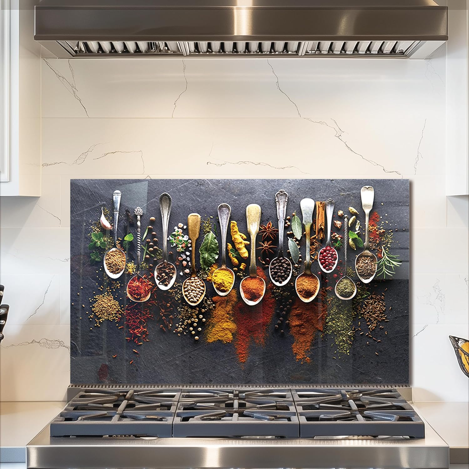 fzxwyishu Tempered Glass Backsplash For Kitchen,Spice Back SplashBehind Stove,Easy to Clean Kitchen Sink Cover Splash Guard, Home Kitchen Décor (Art Deco 1, 30"x18"(76.2x45.72cm))
