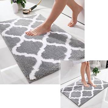OLANLY Bathroom Rugs 2 Pieces, Microfiber Bath Rugs Size 30x20 and 36x24 in Grey 2 Item Bundle