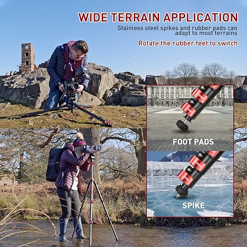 Miniatura 6 de IFOOTAGE TC6S - Trípode de cámara de carbono, trípode de video profesional de 3 secciones con poste central, cabeza de bola giratoria de 360 ,