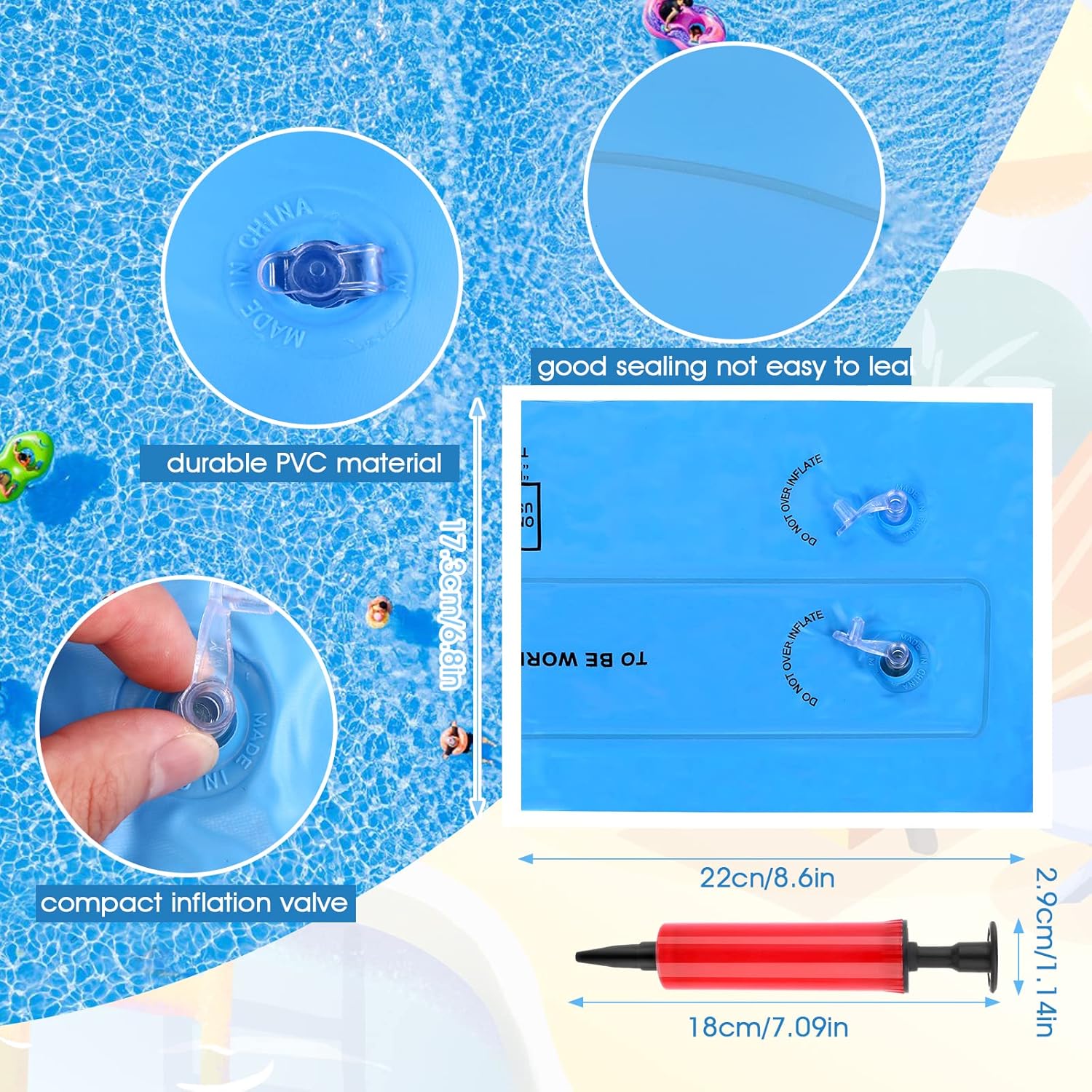 2 Pack Arm Floaties for Adults and Kids, Water Wings Inflatable Arm Swimming Floats Swim Rollup Arm Bands with Inflator Safety Arm Floaties for Swimming Pool Water Sports Party