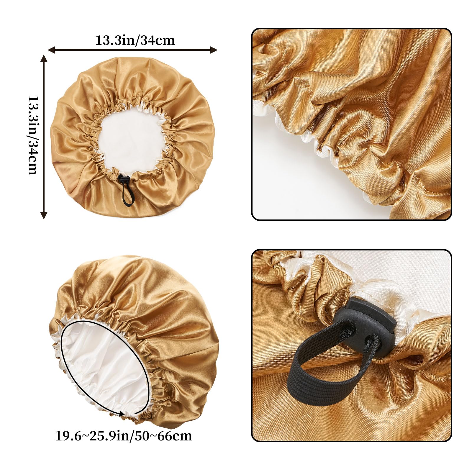 QIUTIMIY Satin Bonnet Wrap for Curly & Long Hair - Gold & Beige, Gold&Beige - Image 2