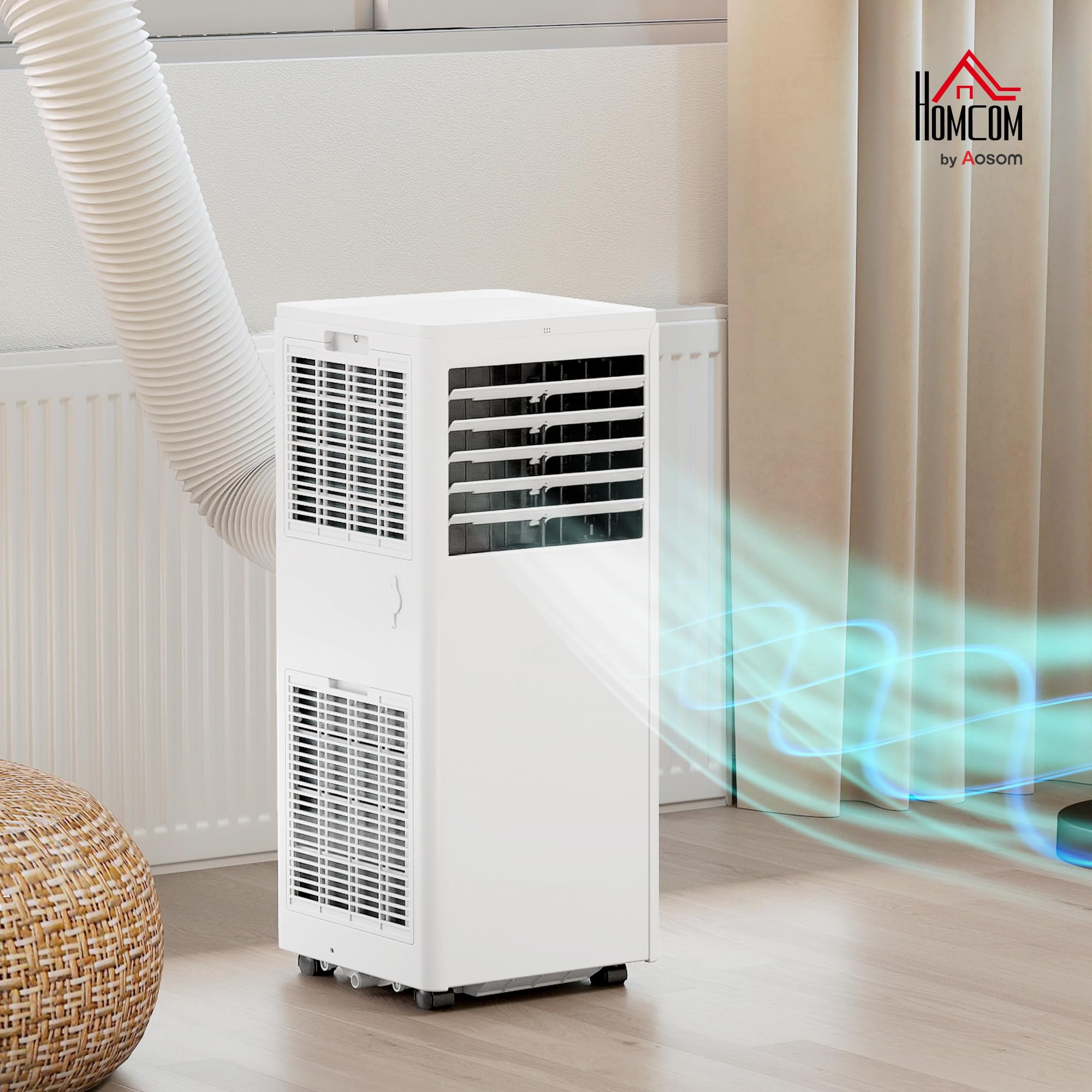 HOMCOM Przenośny klimatyzator z wężem wylotowym 9000 BTU 1010 W, mobilny klimatyzator 4 w 1, chłodzenie, wentylacja, osuszanie 42 l/dzień, tryb snu, timer 24 h, pilot zdalnego sterowania, zestaw