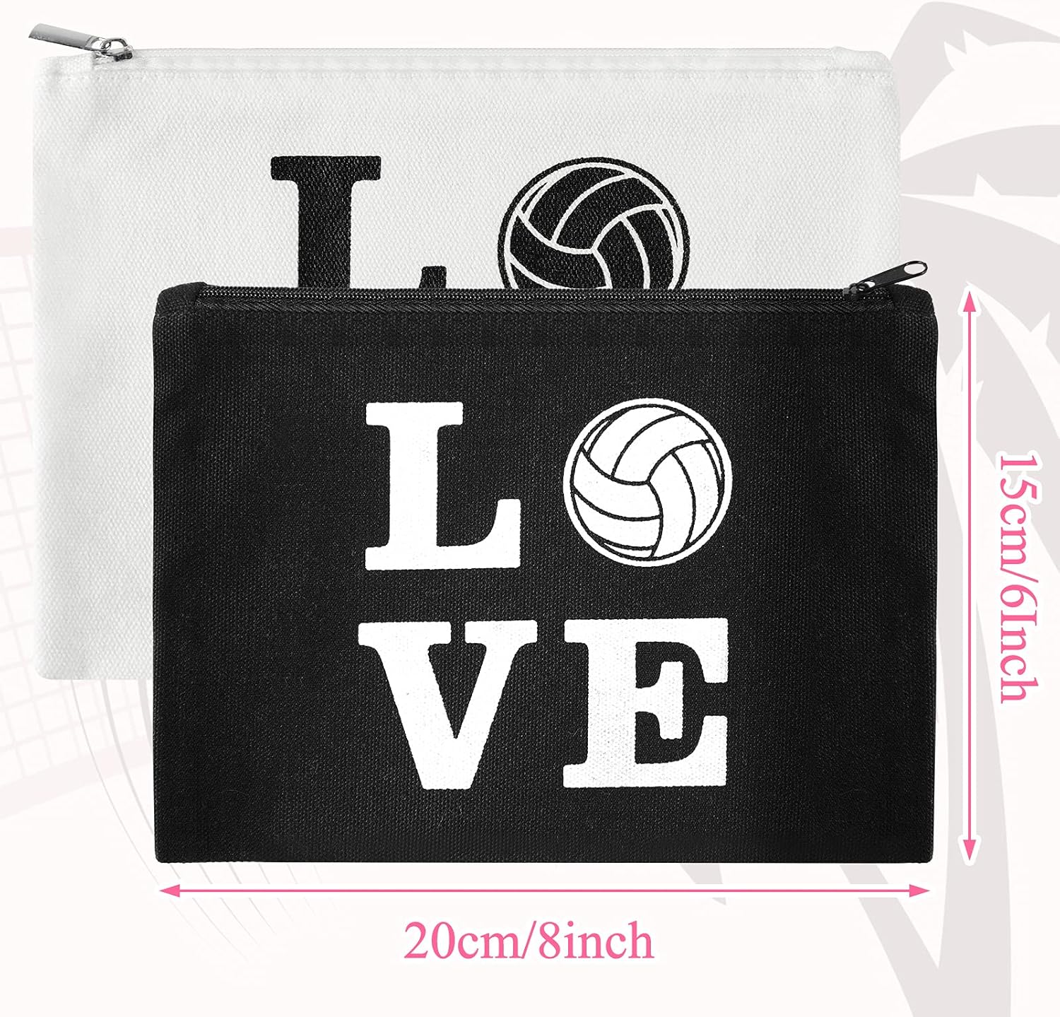 Weewooday 12 Pieces Volleyball Makeup Bags Gift Canvas Cosmetic Bags with Words Volleyball Portable Storage Case Travel Make up Pouches with Zipper for Women, 2 Colors - Image 2