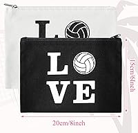 Vista 2 de Weewooday 12 bolsas de maquillaje de voleibol, bolsas de lona para cosméticos con palabras, estuche de almacenamiento portátil de voleibol, bolsas