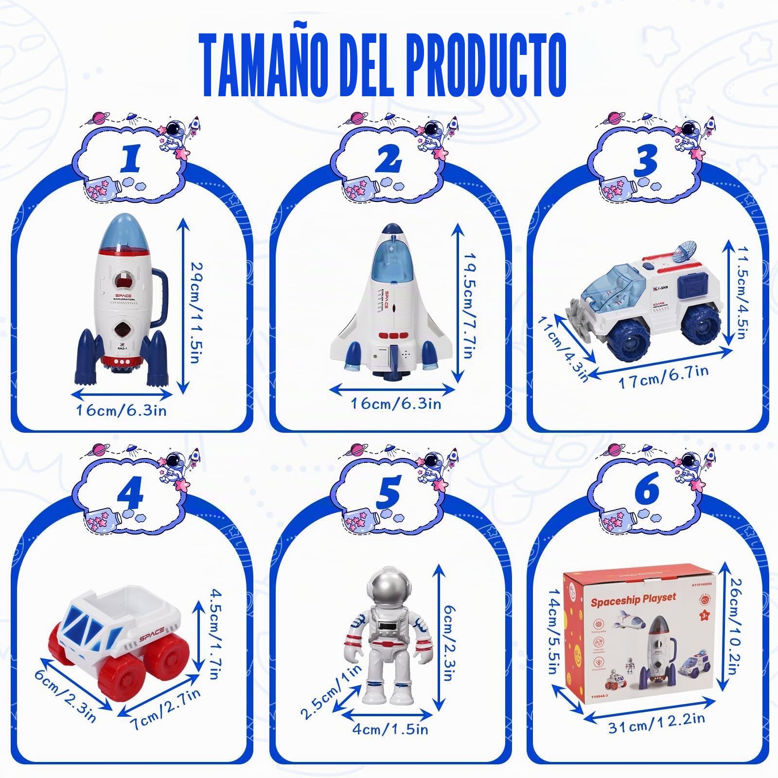 Cohete Espacial Juguete, Juego de Cohete con Sonido y Luces, Juguetes y Juegos del Espacio para niños con Rover Espacial, Astronauta, Nave, Juguetes Educativos para Niños