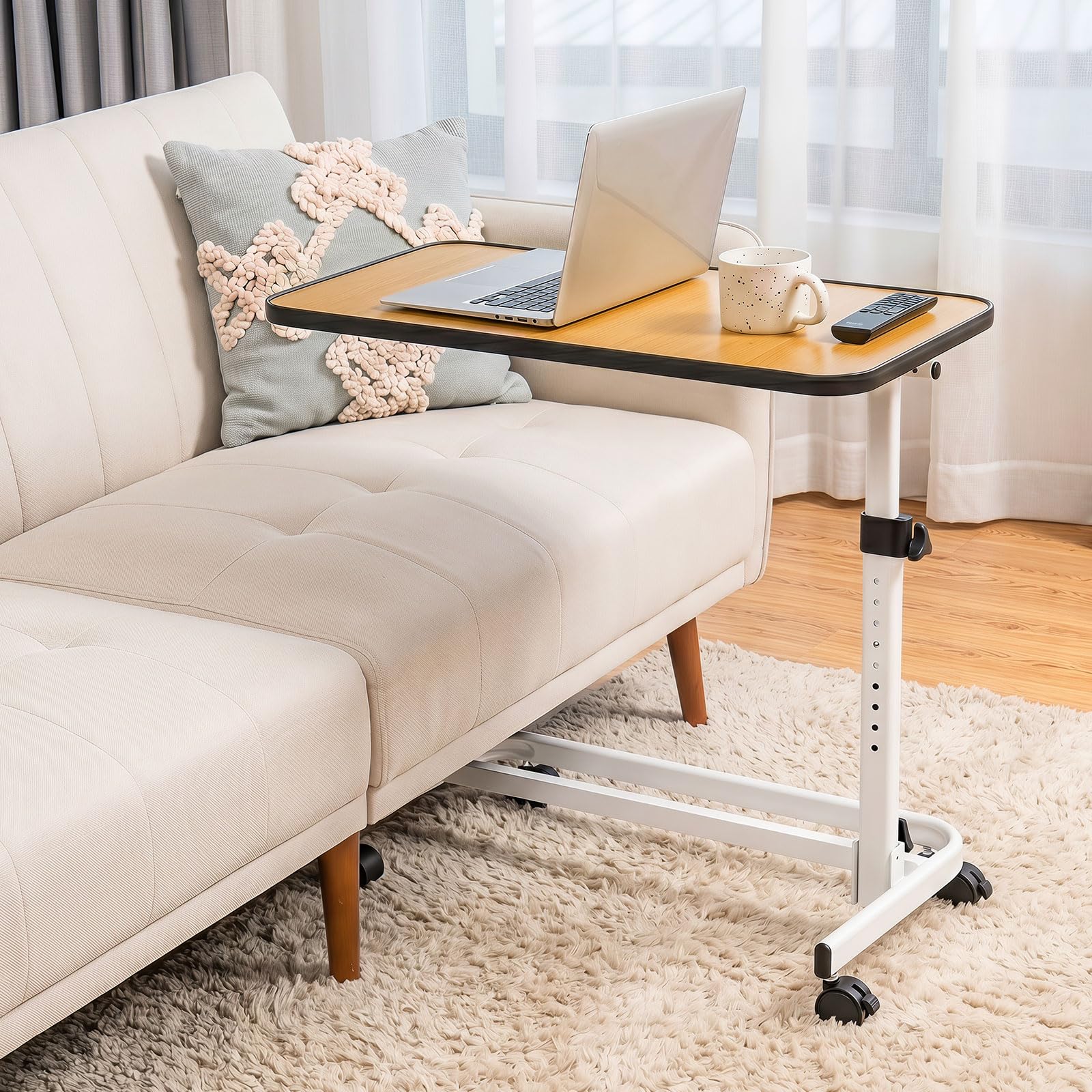 COSTWAY Tavolino Serviletto, Tavolino da Letto e Divano con Ruote (Naturale)