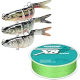 TRUSCEND Bass and Trout Lures Kit&comma; Multi Jointed Swimbait&comma; Braided Fishing Line 20lb 300yds&comma; Amazing Fishing Gear