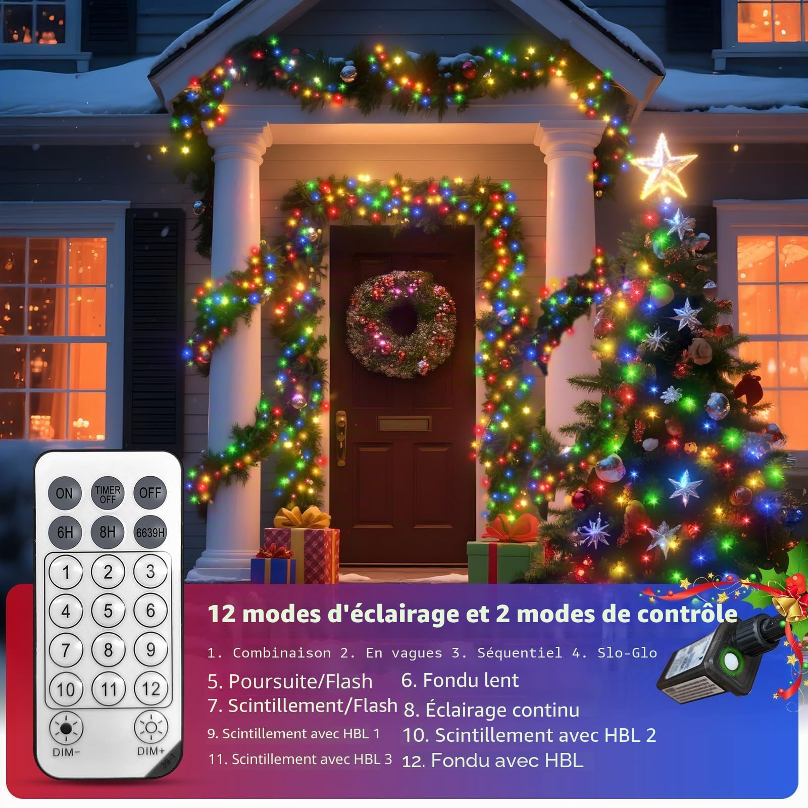 HELESIN Guirlande Lumineuse LED, 1200 LED 18M Multicolore Noël Guirlande Lumineuse D'extérieur avec 12 Modes et Minuterie pour Jardin, éclairage de Noel avec Télécommande pour arbre de Noël