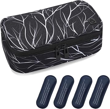 ALLCAMP Insulin Cooler Travel Case Diabetic Medication Cooler with 4 Ice Pack - Medical Cooler Bag Portable and Reusable Black White9X 4.72x 3.14 inches