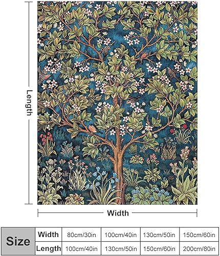 Miniatura 2 de William Morris Manta floral, diseño original del árbol de la vida, manta de franela súper suave para cama, sofá y viajes, 50 x 60 pulgadas