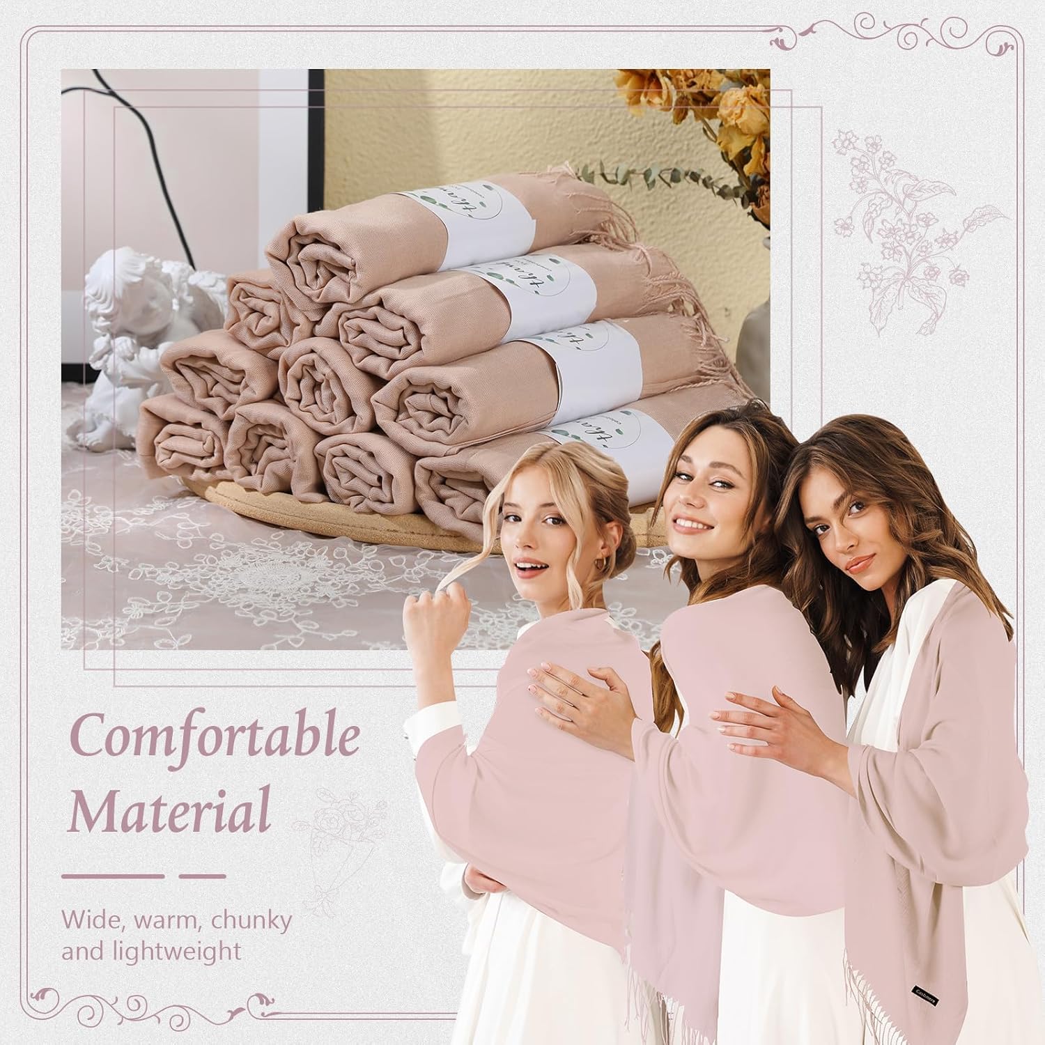 Ramede Pashmina Shawl Wraps for Women 79 x 28 Inch Bulk Wedding Favors Bridal Shawls Gifts for Guests with Thank You Cards - Image 3