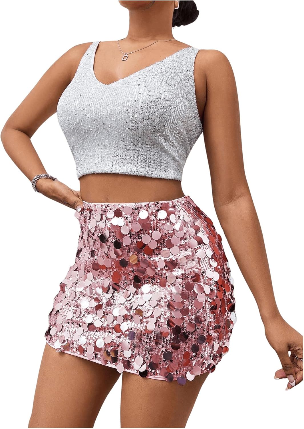 SHENHE Women's Sparkly Sequin High Waist Party Club Mini Bodycon Rave Skirt - Image 4