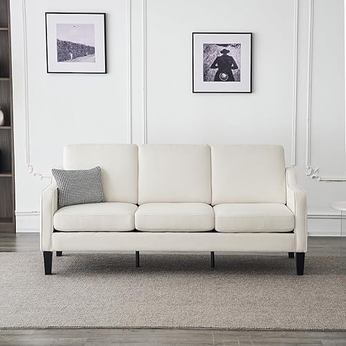 Miniatura 8 de VINGLI Sofá pequeño de 71 pulgadas, cómodos sofás para sala de estar, sofá beige de 3 plazas, sofá moderno de mediados de siglo, sofás con brazos