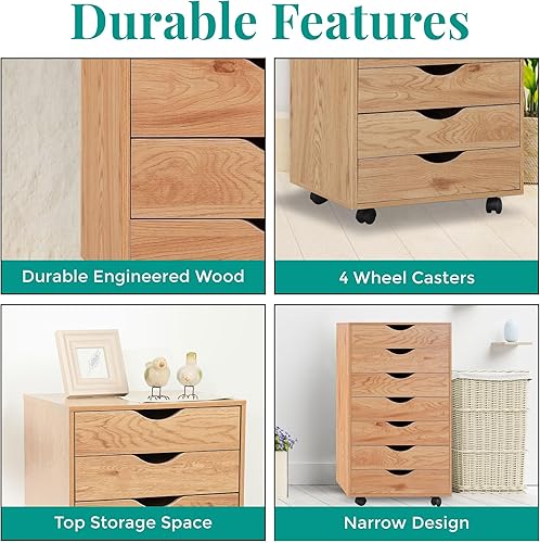 Miniatura 74 de Naomi Home Cómoda de 5 cajones para dormitorio, alta y elegante, con ruedas y estantes de almacenamiento, pequeña para guardarropa, para maquillaje,