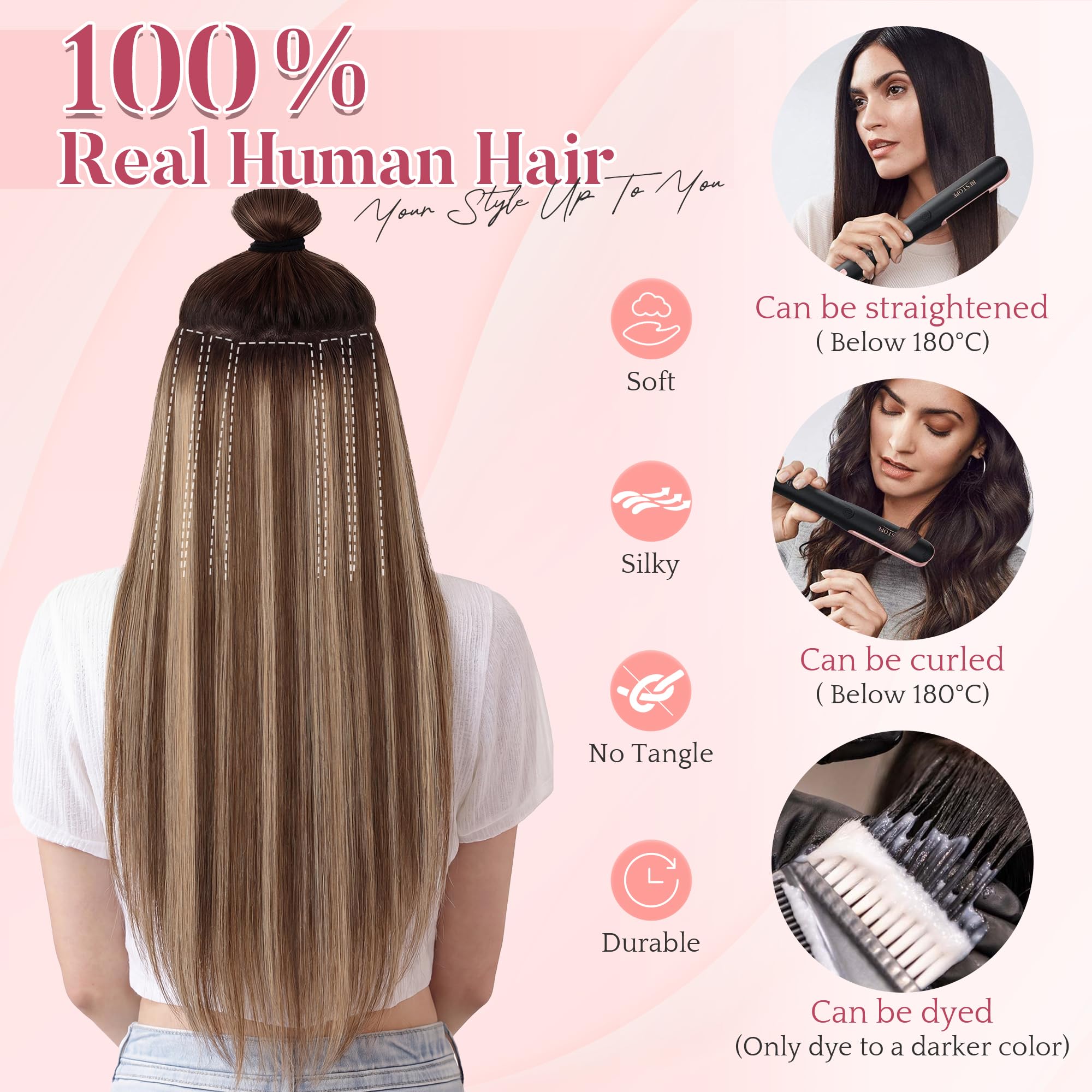 SEGO Extension Capelli Veri Clip 50 cm Set da 5 Ciocche Extension Clip Capelli Veri Remy Human Hair Naturali #6P613R Castano chiaro & biondo