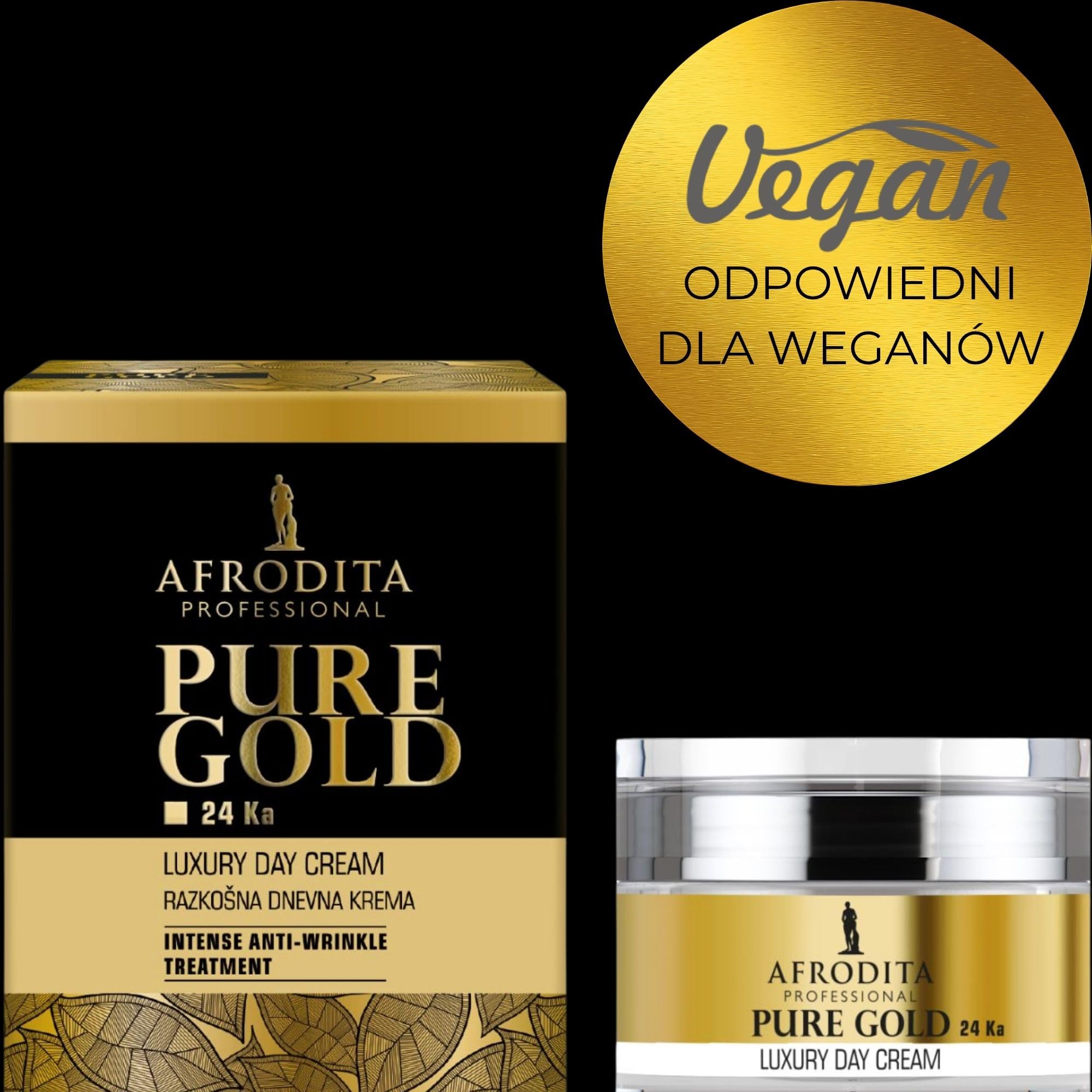 Afrodita Professional Pure Gold 24 Ka luksusowy krem na dzień l 50 ml l wydajna formuła przeciwstarzeniowa z cząsteczkami czystego 24-karatowego złota