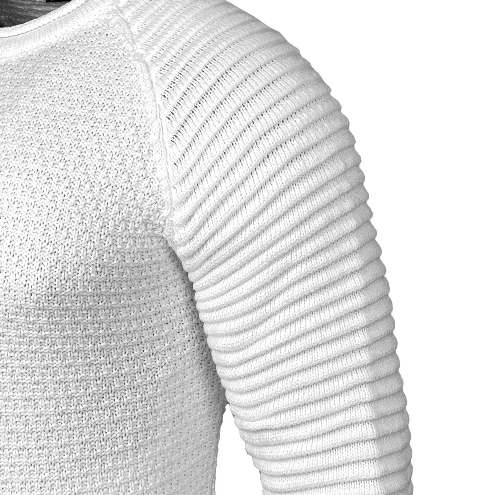 Baxboy Strickpullover Herren Two Tone Rundhals Pullover Grobstrick B-8056