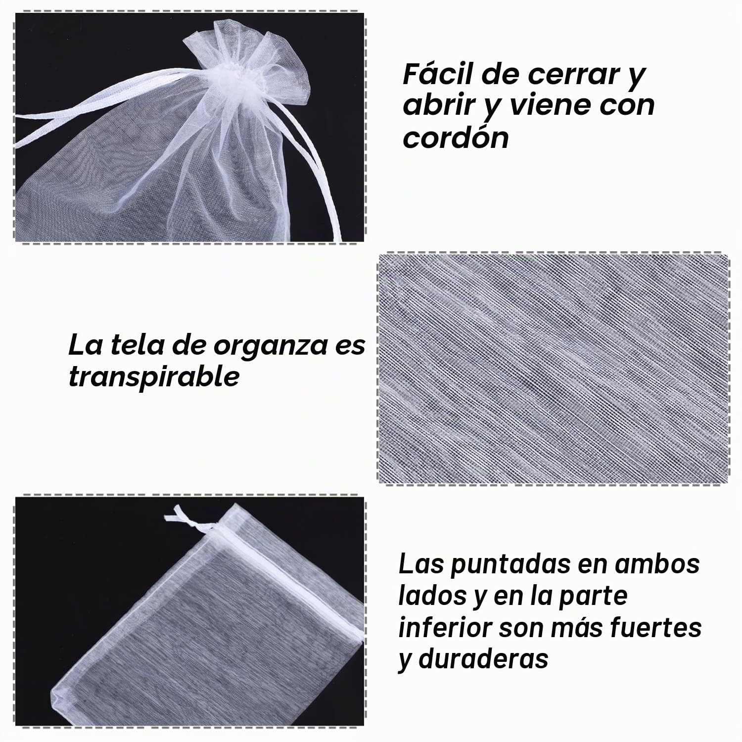100 Piezas 20X30cm Bolsas de Organza de Regalo Bolsas para Joyas Bolsas de Regalo Bolsitas con Cordón para Bodas Favores de Fiesta y Envoltura de Joyas Caramelo,Blanco