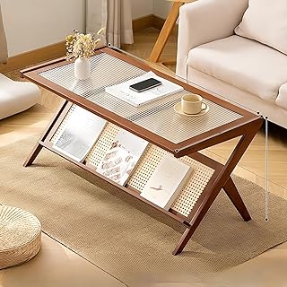 Genérico Mesa de café de bambú con Tapa de Vidrio, Mesa Lateral Plegable móvil, Soporte Nocturno de Nogal, Muebles Que ahorran Espacio para Sala de Estar y Dormitorio