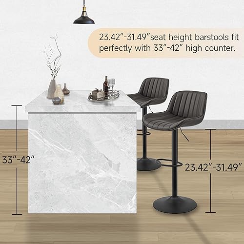 Miniatura 8 de Zouron Juego de 2 taburetes de bar giratorios, taburetes de bar ajustables de altura de mostrador con respaldo alto, taburetes de bar de piel