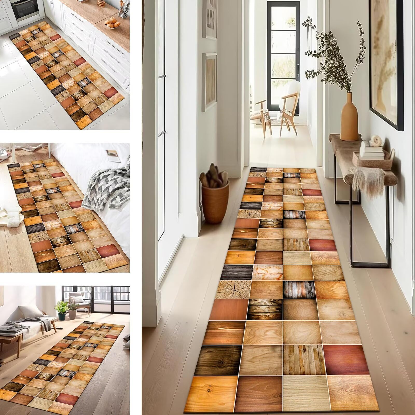 Tapis de couloir aspect bois pour salon et chambre chaleureuse