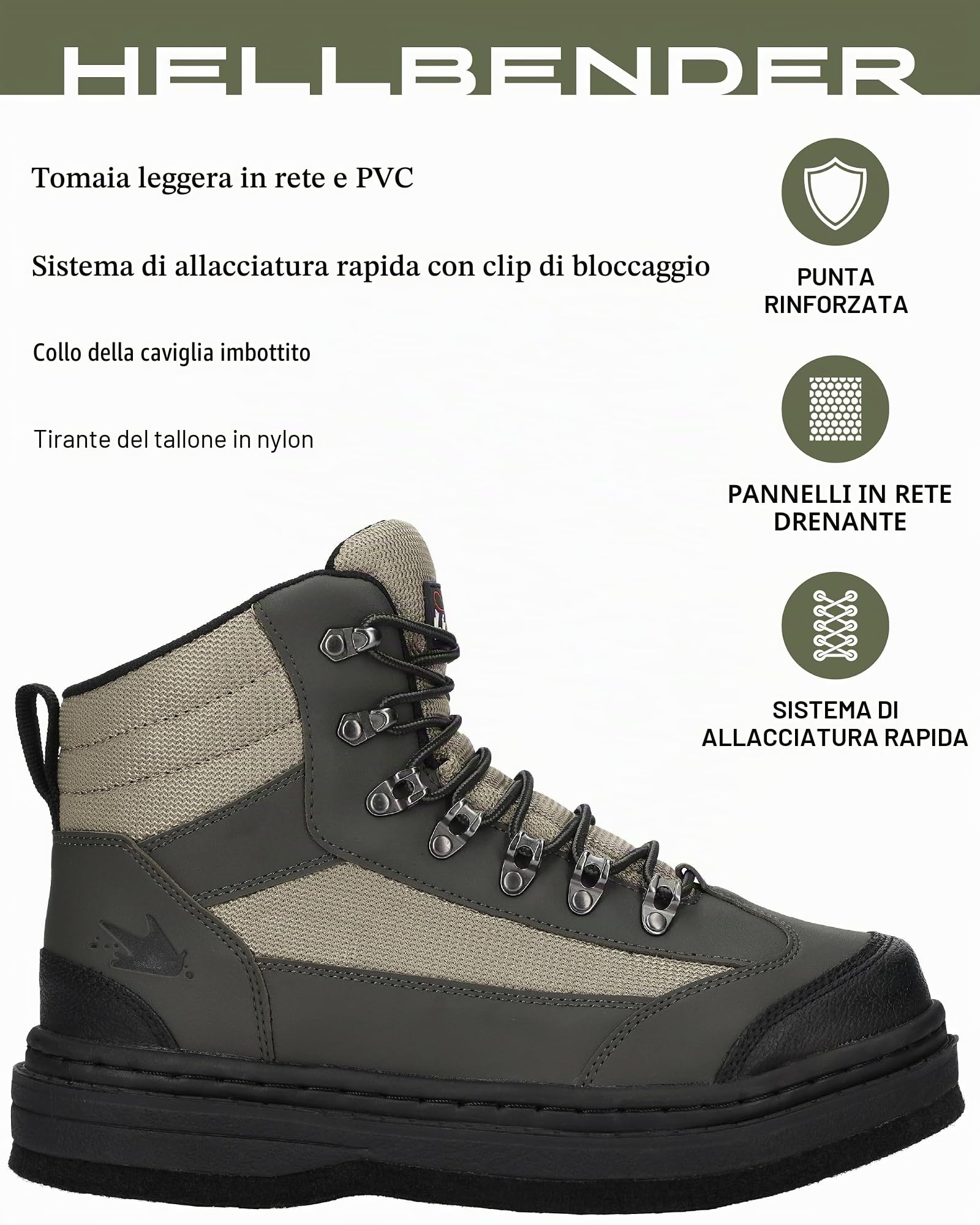 Frogg Toggs Hellbender Felt Sole Wading Shoe, Verde/Argento