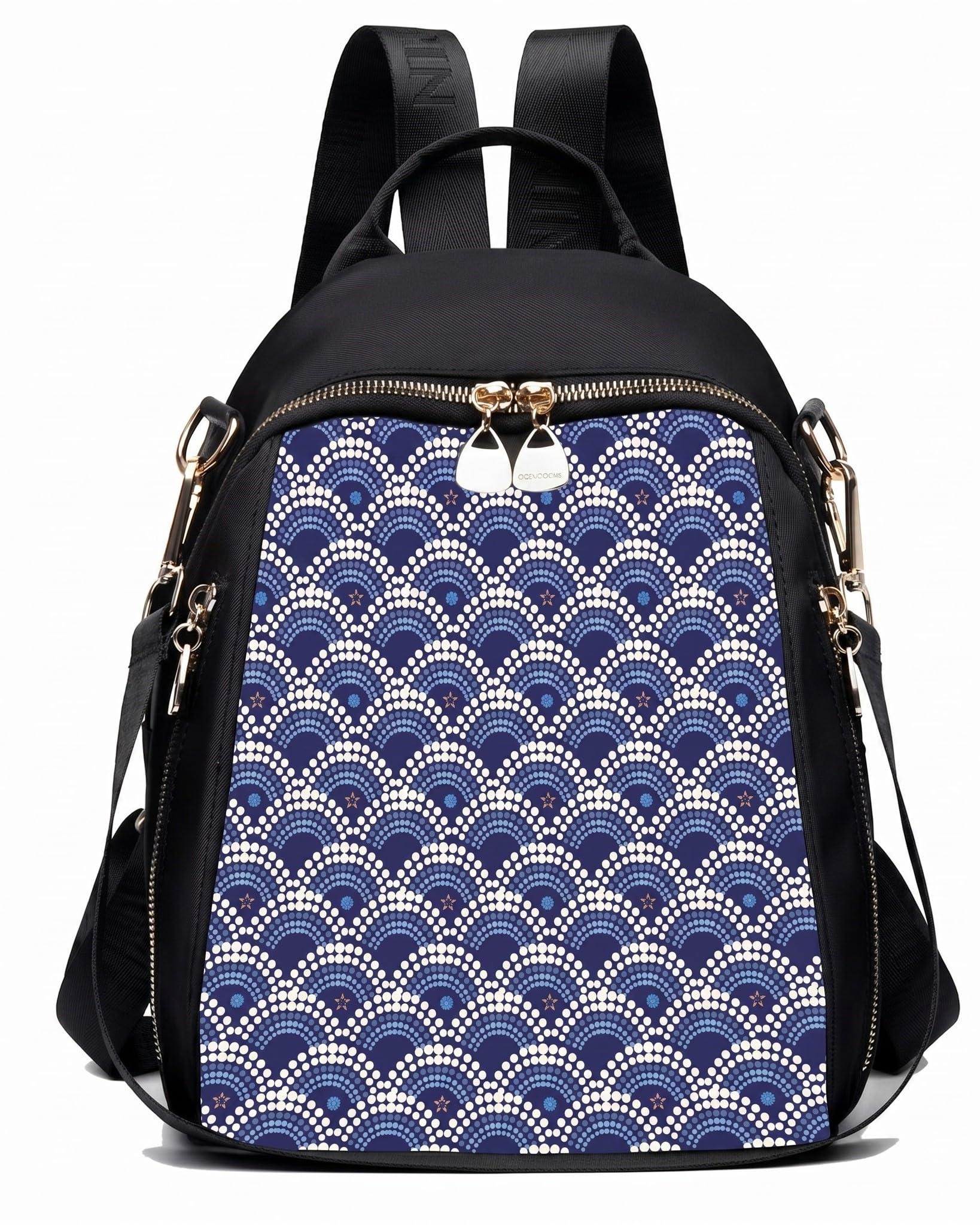 Stylish Mini Backpack for Women and Girls, Aztec Heart Print, Black, Adjustable Straps, Crossbody Convertible-image-35