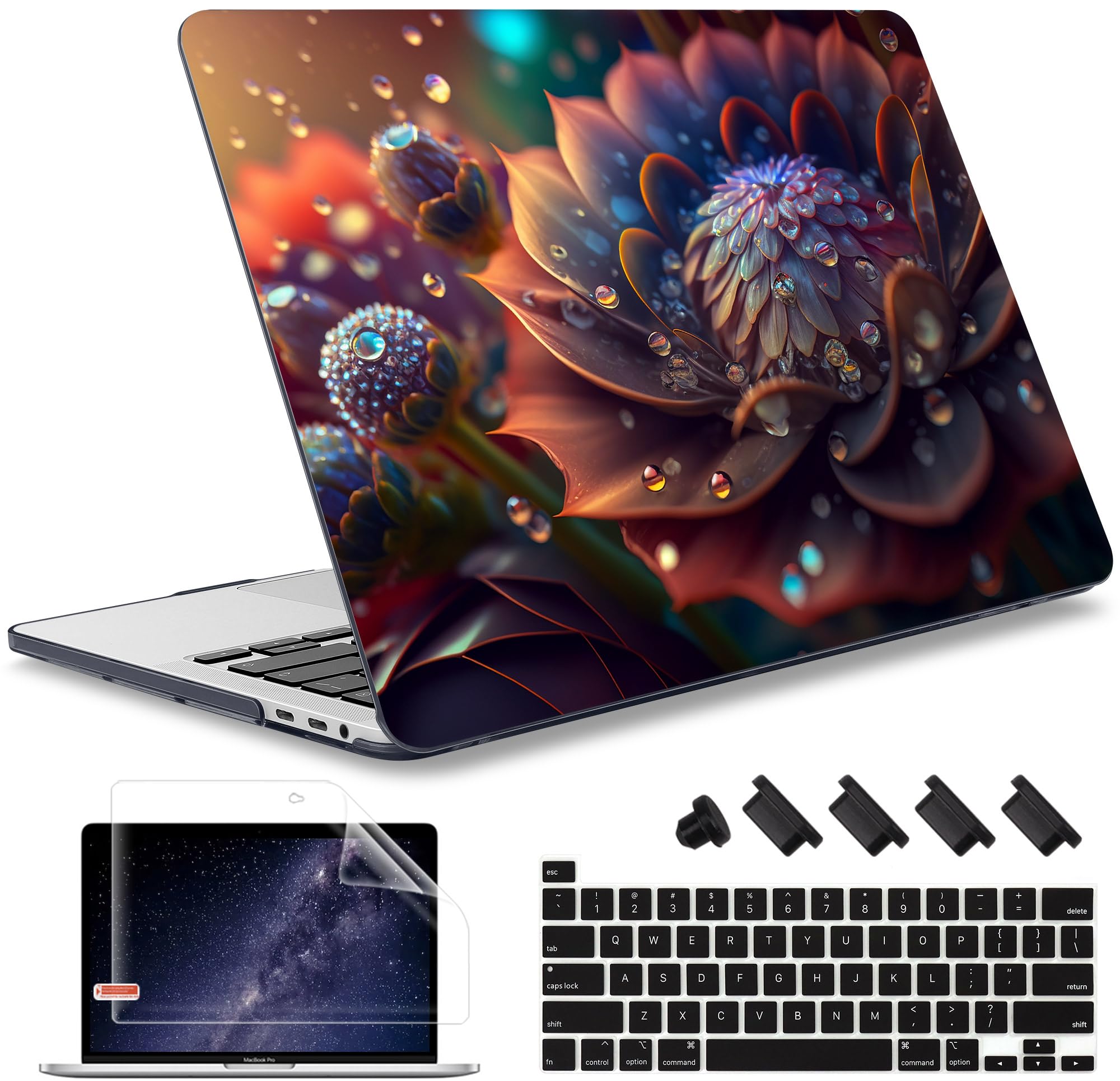 May Chen Compatible with MacBook Pro 16 inch Case 2020 2019 Release A2141, Plastic Hard Shell Case Cover with Keyboard Cover for MacBook Pro 16 with Touch Bar & Touch ID, Colorful Garden Flower