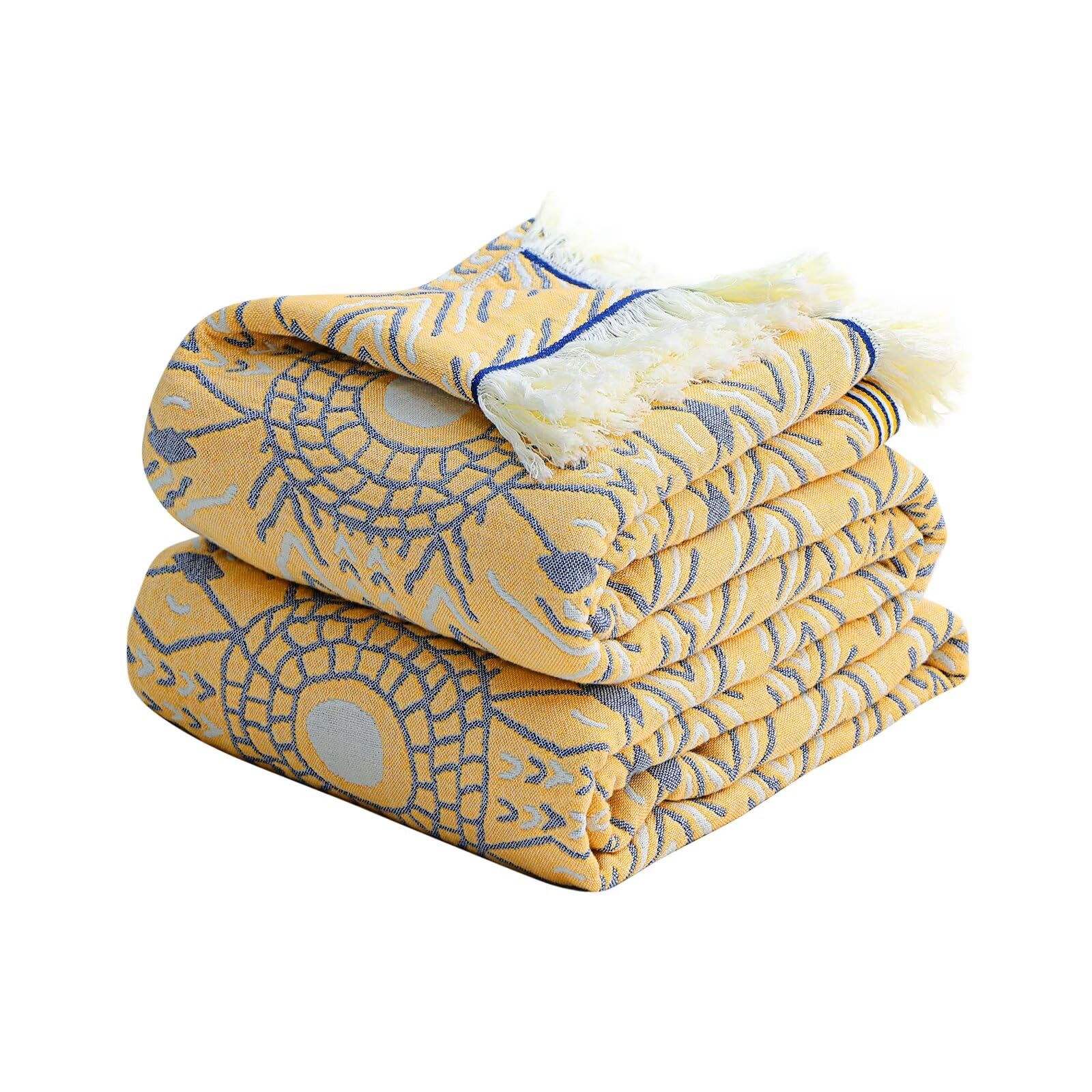 Boho Plaid - Manta reversible ligera 100% algodón para todas las estaciones, suave y transpirable, perfecta para cama, sofá y granja, flores, edredón
