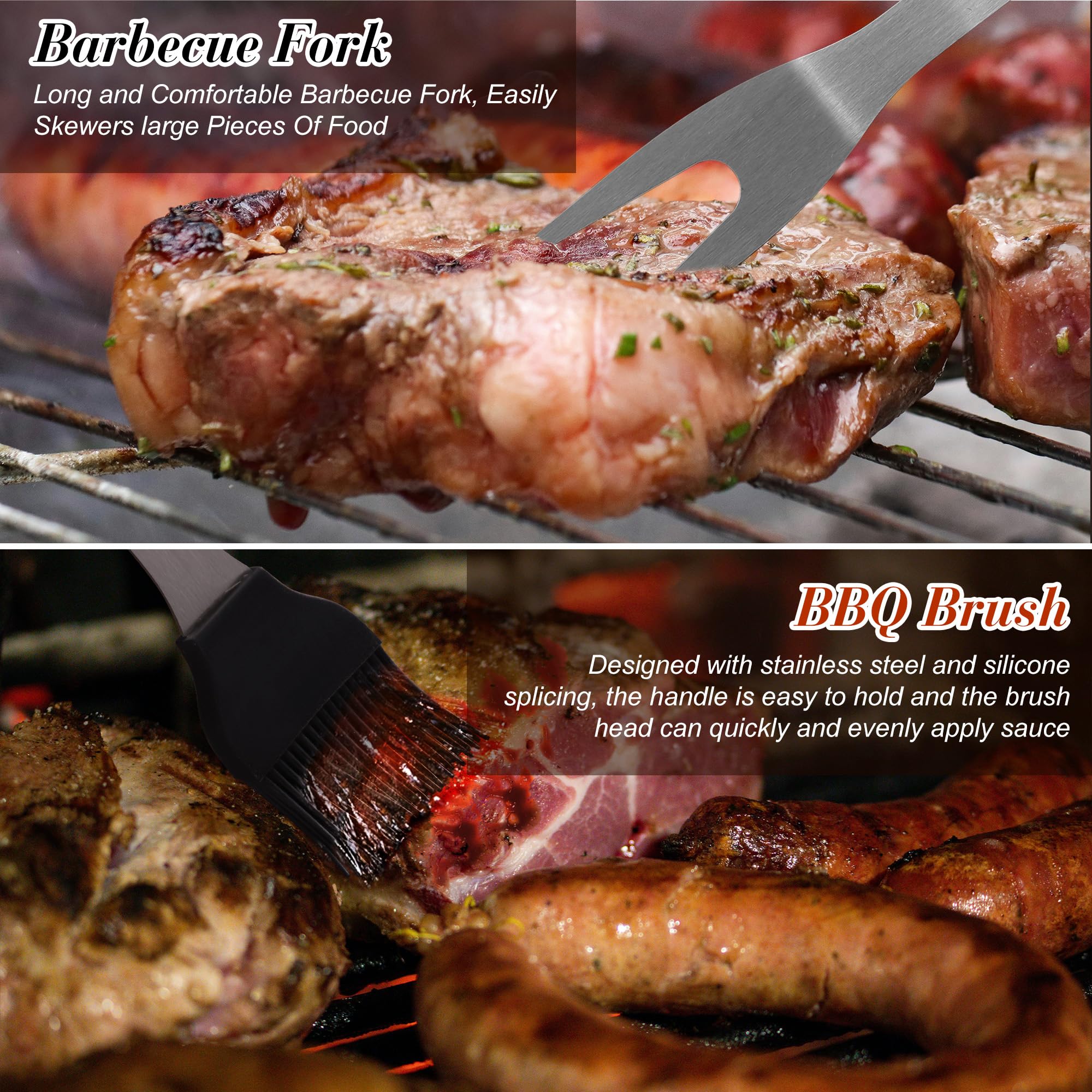 5 accesorios para barbacoa, herramientas de parrilla, accesorios de parrilla resistentes, accesorios de parrilla, juego de herramientas de parrilla con espátula, tenedor, pinzas, cepillo y caja de