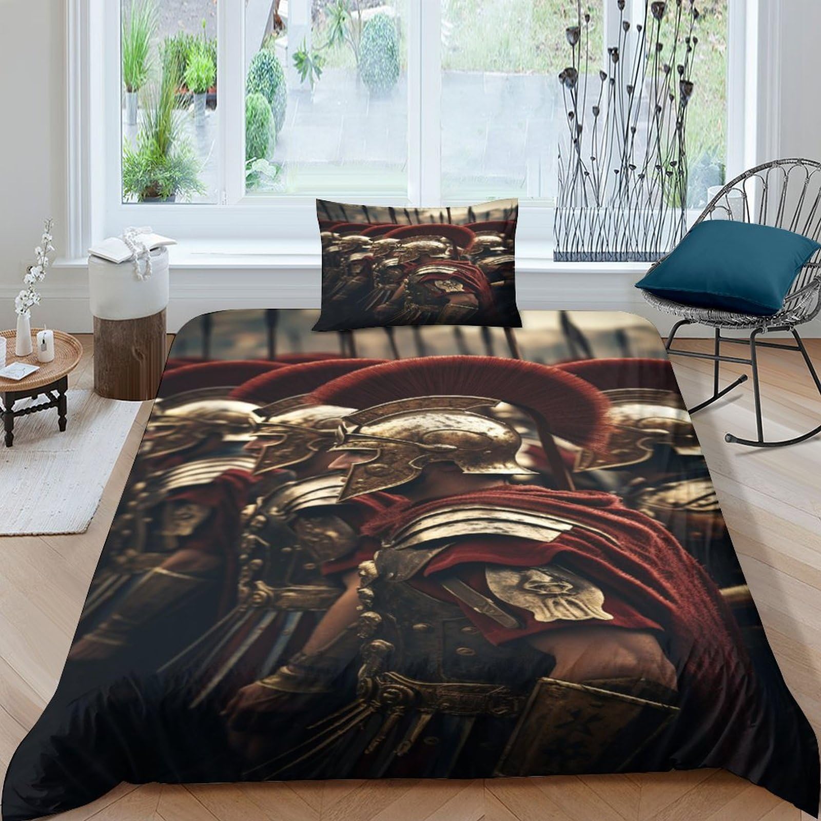 Housse de couette guerrier romain 135x200cm lit simple 3D avec taies d'oreiller