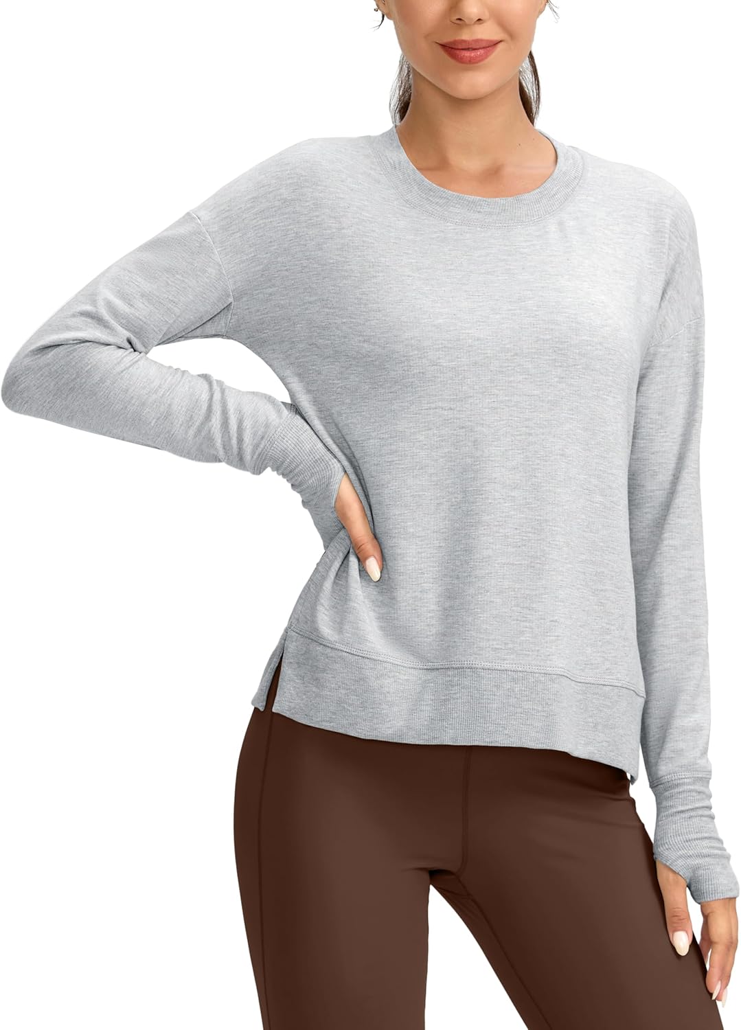 G Gradual Sweatshirt for Women Buttery Soft Yoga Tops Crewneck Modal Pullover Shirts Side Slit Thumb Holes