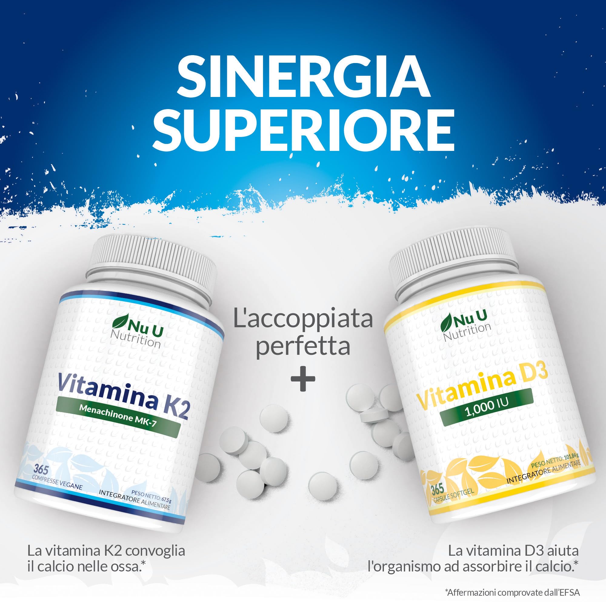Vitamina K2 MK7 200mcg - 365 Compresse Vegane - 1 Anno di Scorta - Alta Concentrazione di Vit K Menachinone MK-7 da Natto - Prodotto in Europa - Nu U Nutrition