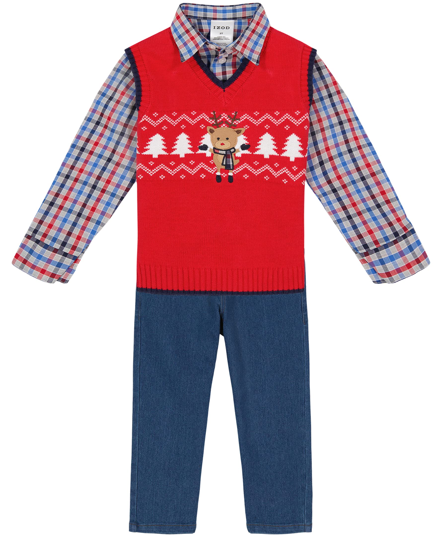 IZOD Boys' 3-piece Holiday Sweater Vest, Dress Shirt, and Pants Set